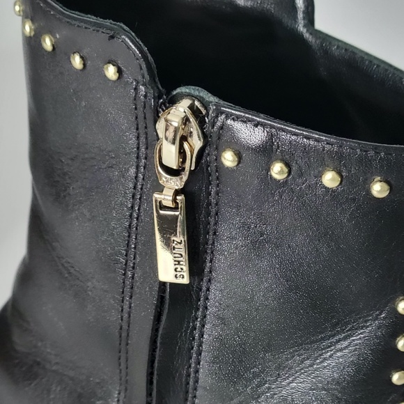 ***SOLD*** SCHUTZ Black Leather Booties w Gold Studs Biker Baddie Women's Size 6 - Picture 12 of 12